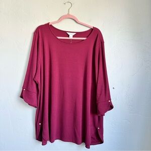 Liz Claiborne Women‎ Fall Burgundy Ribbed Knit 3/4 Sleeve Blouse Top Size 2X NWT